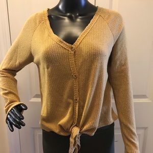 Sienna Sky V-neck button down tie front knit top